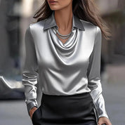 Elegant Women's Blouse with V-Neckline - Shiny Finish for Effortless Sophistication and Stylish Versatility 2