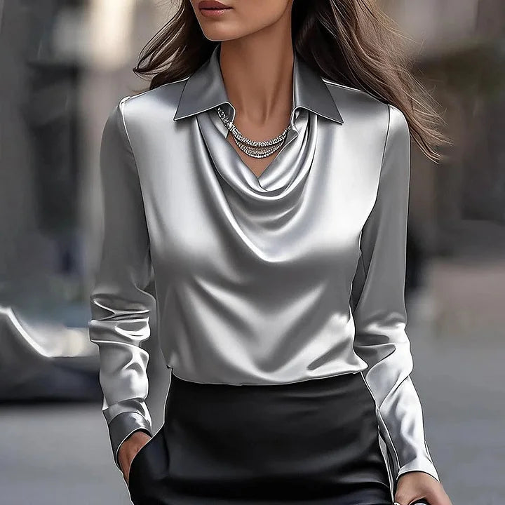 Elegant Women's Blouse with V-Neckline - Shiny Finish for Effortless Sophistication and Stylish Versatility 2