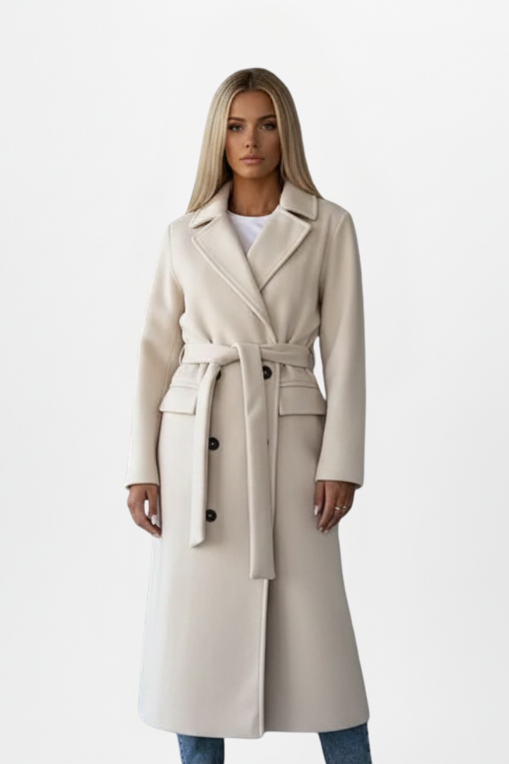 Elegant Women's Long Coat with Belt and Double-Breasted Design 0