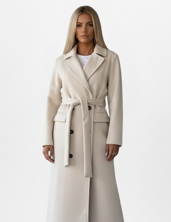 Elegant Women's Long Coat with Belt and Double-Breasted Design 0