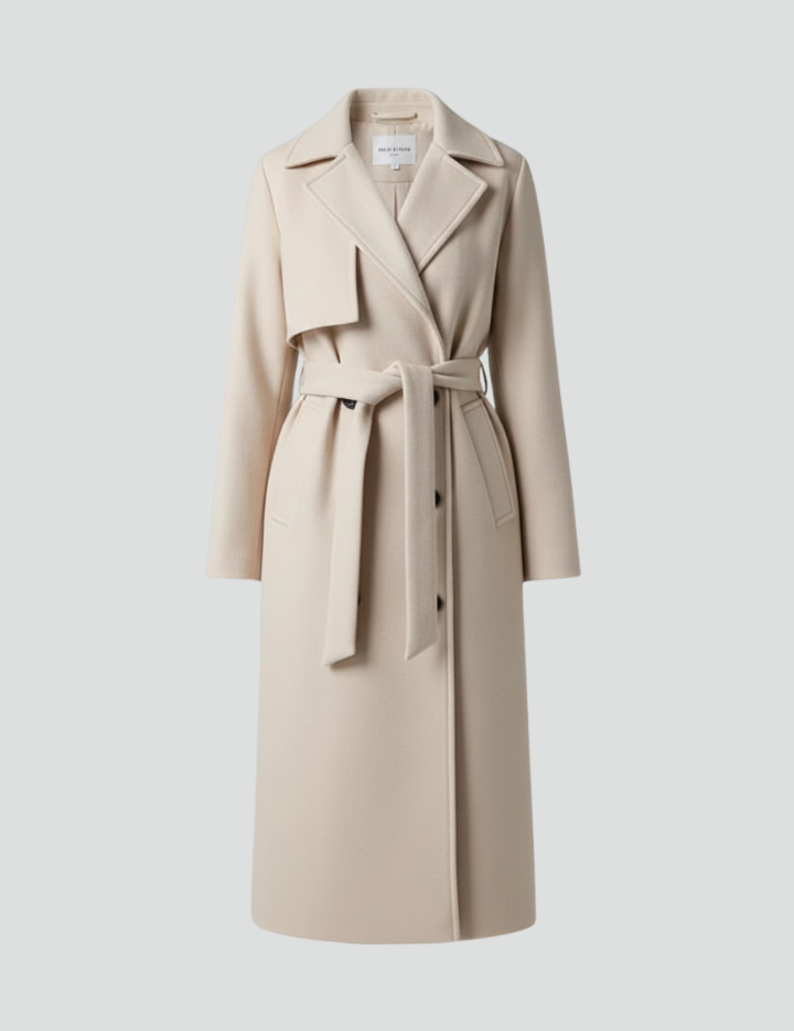 Elegant Women's Long Coat with Belt and Double-Breasted Design 1