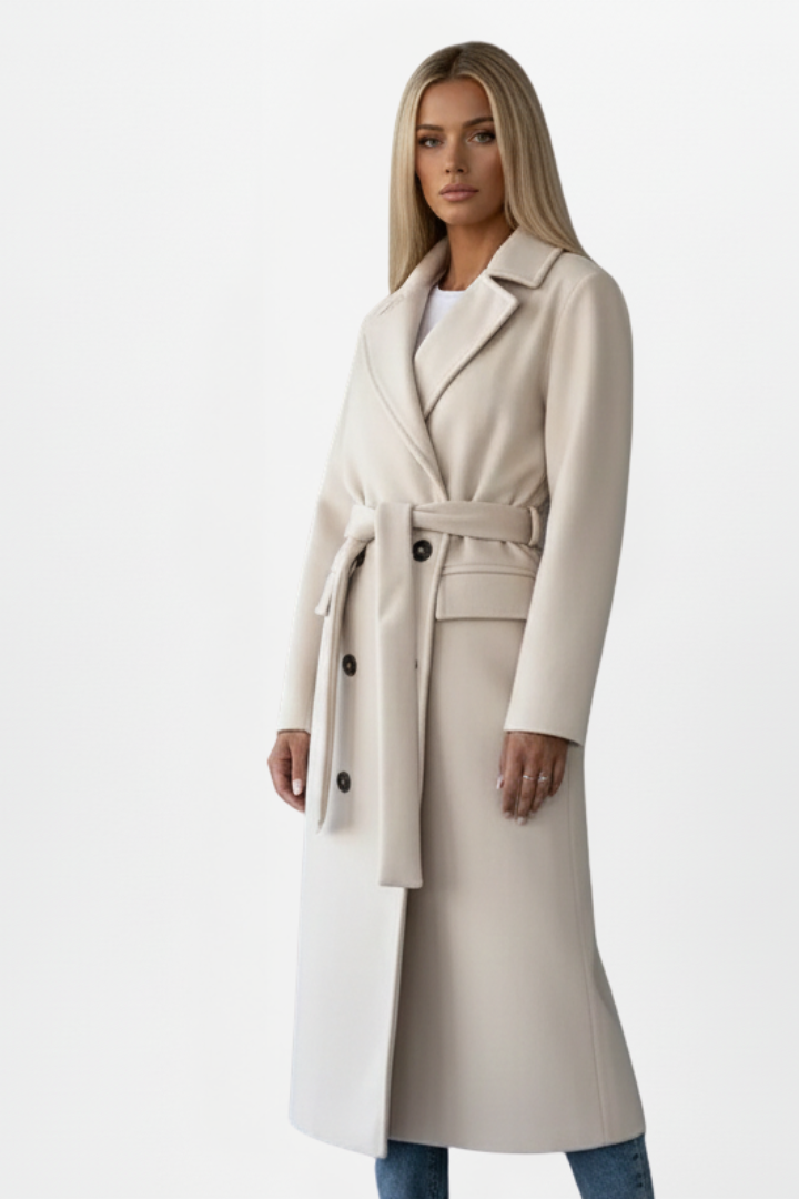 Elegant Women's Long Coat with Belt and Double-Breasted Design 2