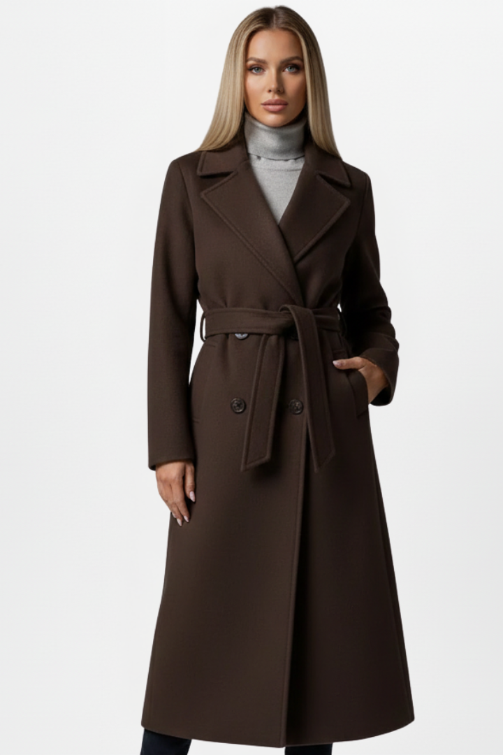Elegant Women's Long Coat with Belt and Double-Breasted Design 5