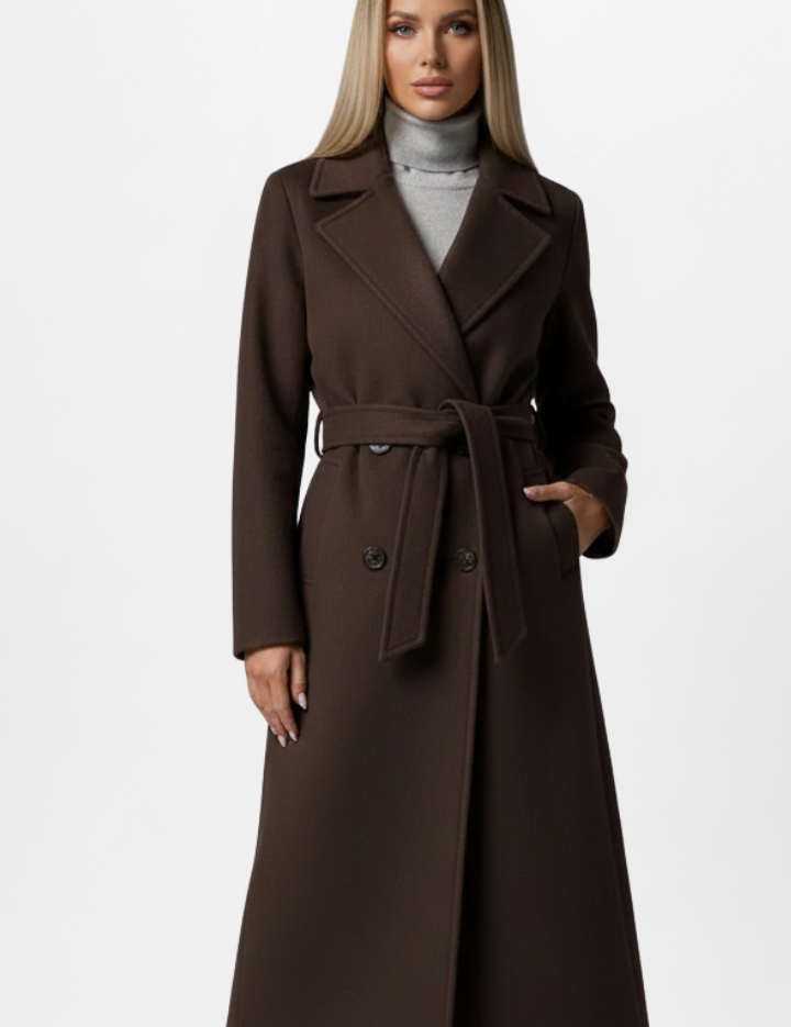 Elegant Women's Long Coat with Belt and Double-Breasted Design 5