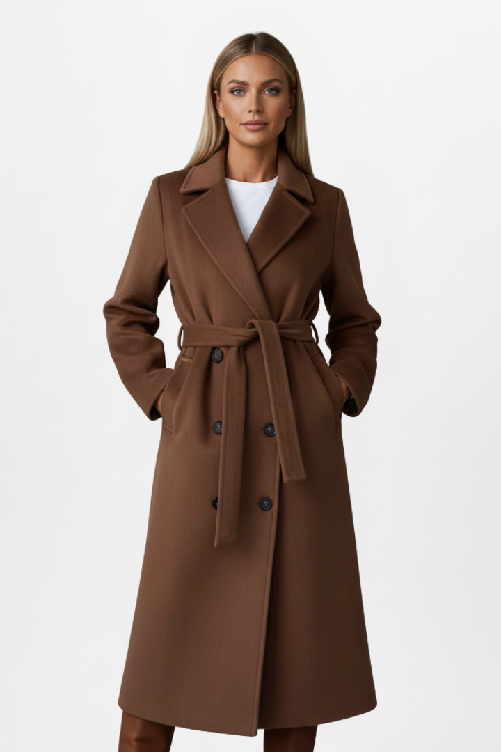 Elegant Women's Long Coat with Belt and Double-Breasted Design 6