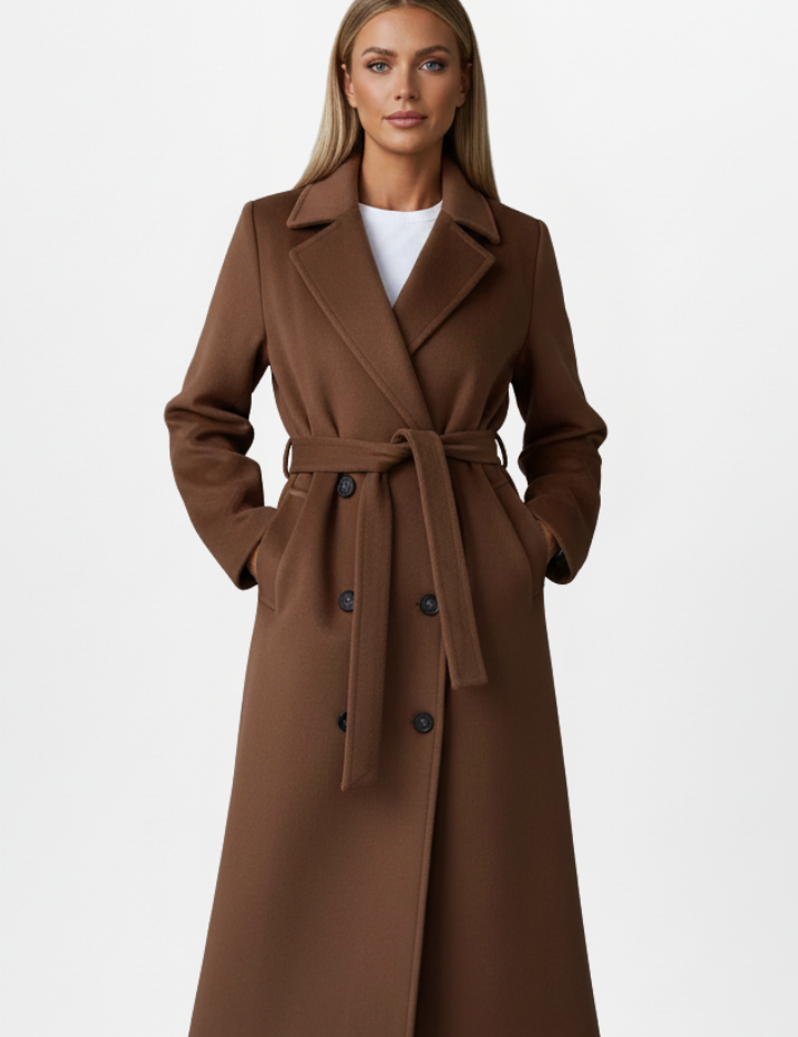 Elegant Women's Long Coat with Belt and Double-Breasted Design 6
