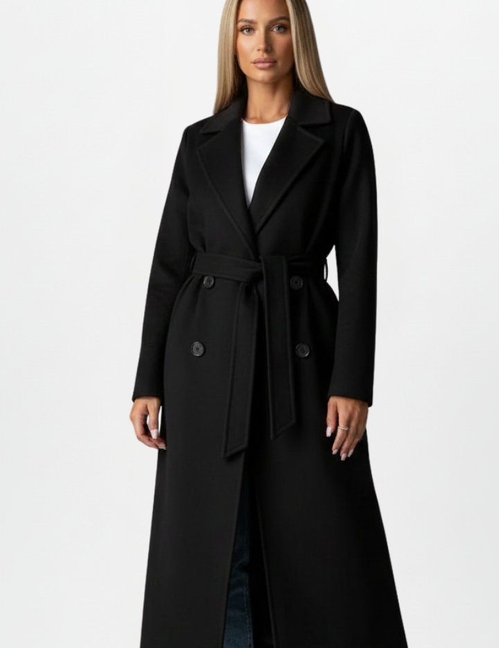 Elegant Women's Long Coat with Belt and Double-Breasted Design 7