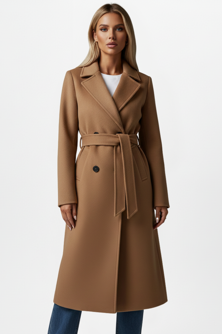 Elegant Women's Long Coat with Belt and Double-Breasted Design 8