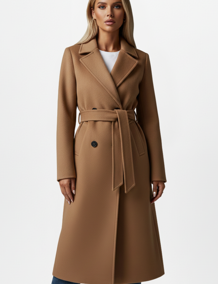Elegant Women's Long Coat with Belt and Double-Breasted Design 8
