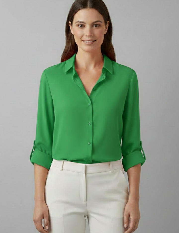 Elegant Women's Long Sleeve Blouse with Turn-Down Collar 5