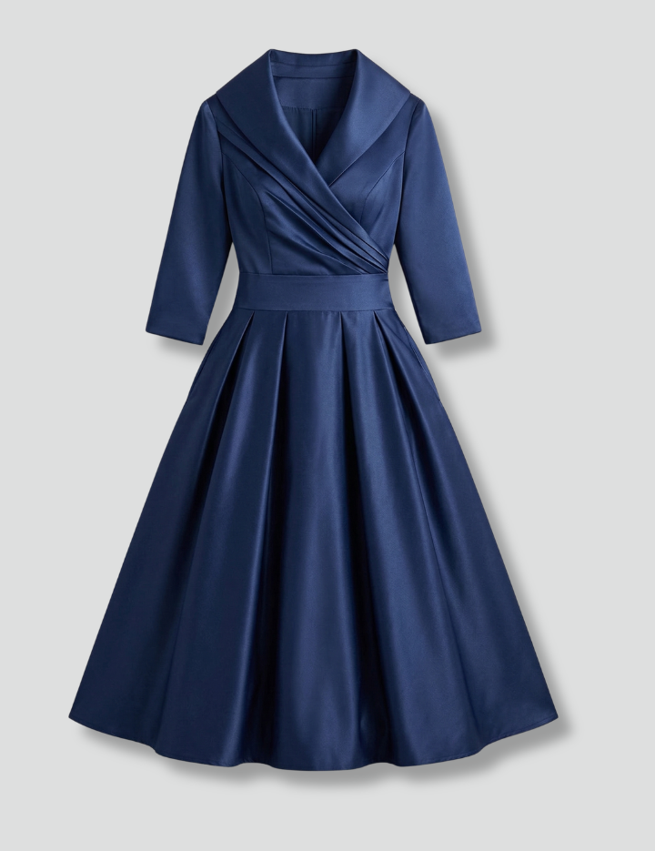 Elegant Women's Midi Dress with Wrap Neckline and Pleated Skirt for Versatile Style 1