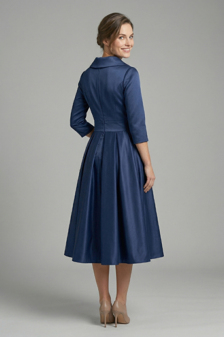 Elegant Women's Midi Dress with Wrap Neckline and Pleated Skirt for Versatile Style 3