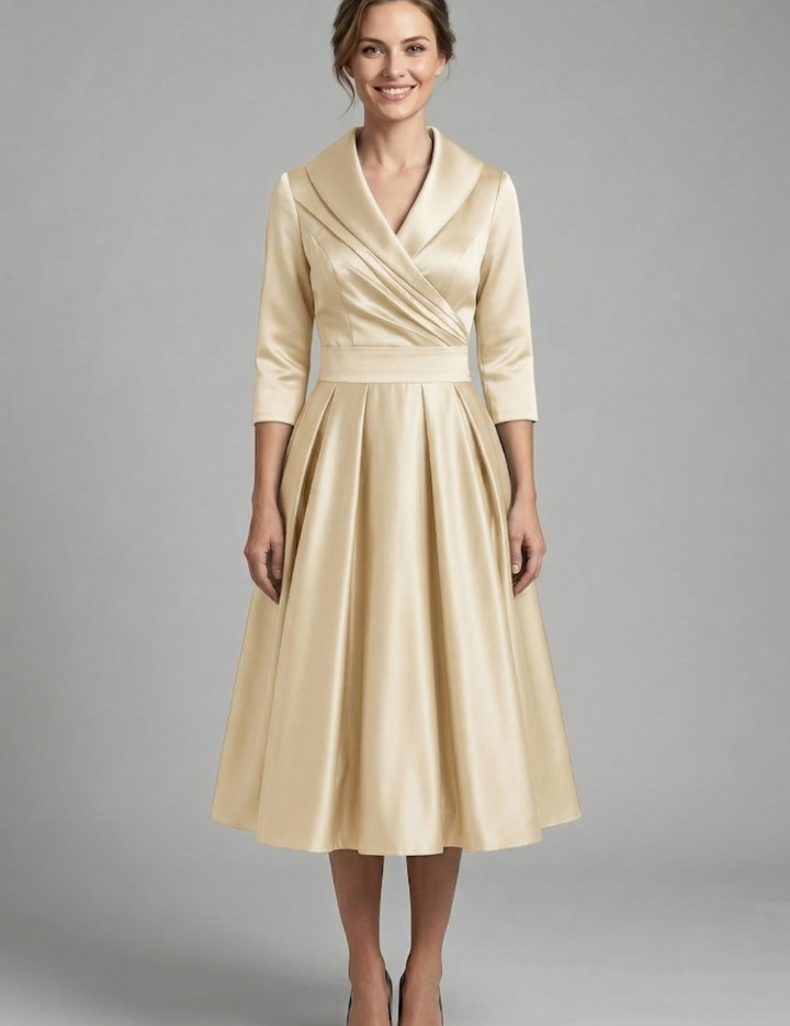Elegant Women's Midi Dress with Wrap Neckline and Pleated Skirt for Versatile Style 6