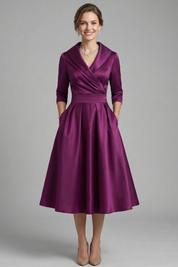 Elegant Women's Midi Dress with Wrap Neckline and Pleated Skirt for Versatile Style 7