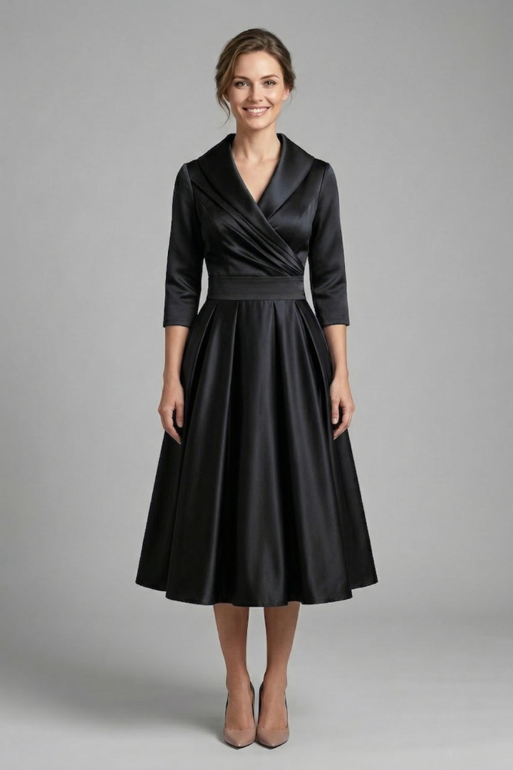 Elegant Women's Midi Dress with Wrap Neckline and Pleated Skirt for Versatile Style 8
