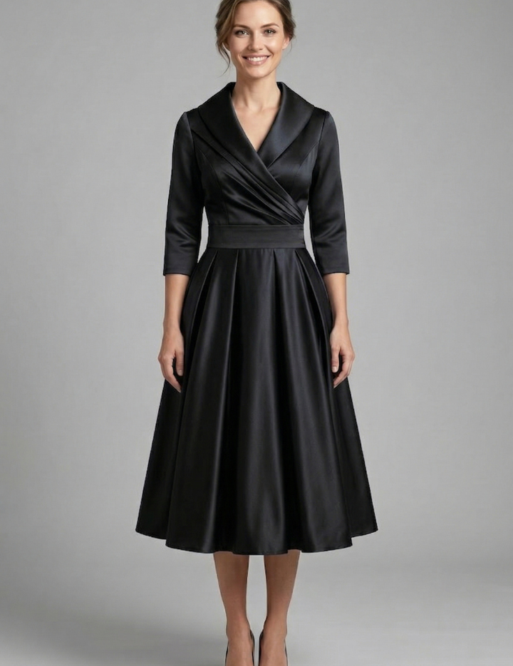 Elegant Women's Midi Dress with Wrap Neckline and Pleated Skirt for Versatile Style 8