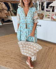 Floral V-Neck Maxi Dress for Women - Elegant Summer Style 0