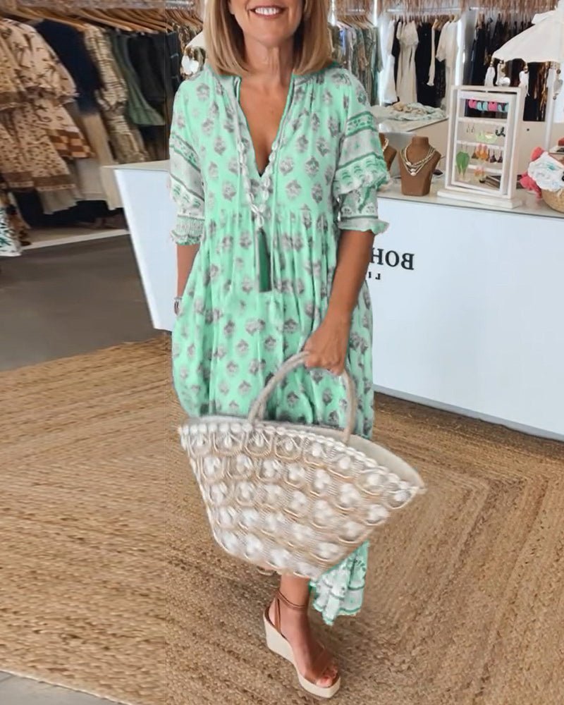 Floral V-Neck Maxi Dress for Women - Elegant Summer Style 1