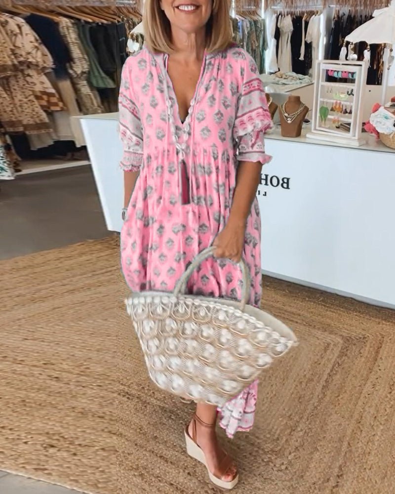 Floral V-Neck Maxi Dress for Women - Elegant Summer Style 2
