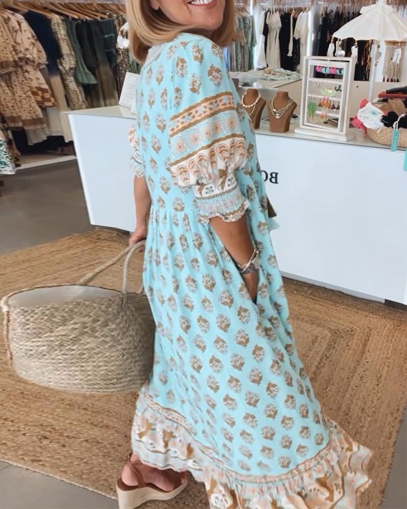 Floral V-Neck Maxi Dress for Women - Elegant Summer Style 3