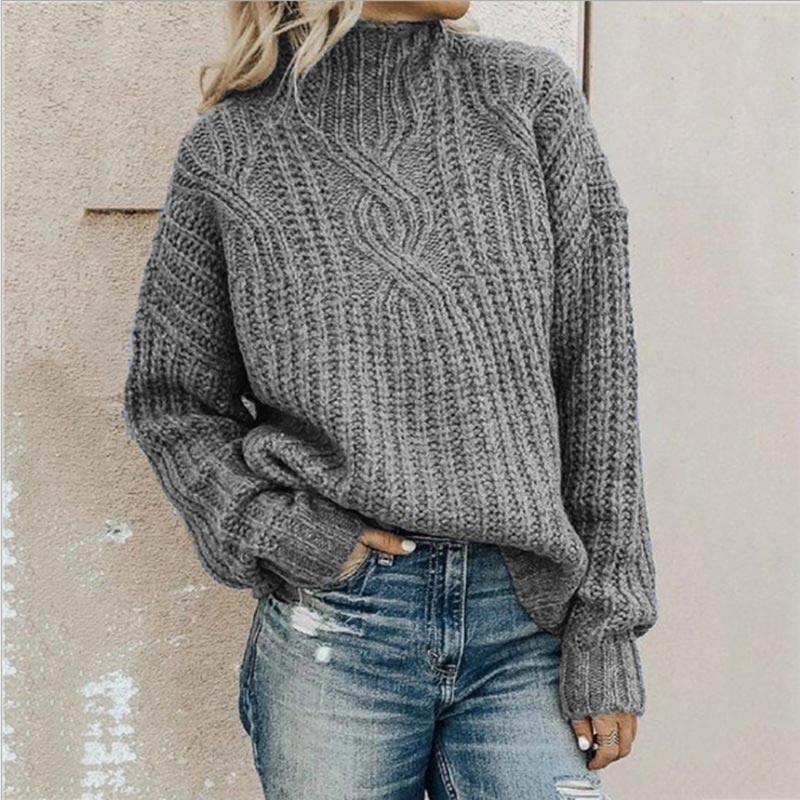Oversize roll collar sweater for women-4
