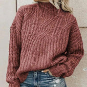 Oversize roll collar sweater for women-3