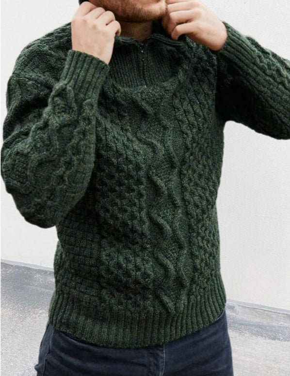 Men’s Knit Sweater – Cable Knit – High Neck Zip – Regular Fit – Ribbed Hem Cuffs-2