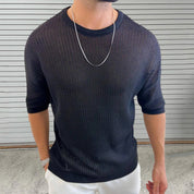 Men’s Knit Top – Slim Fit – Lightweight Semi-Sheer – Ribbed Texture – Crew Neck – Short Sleeve-2
