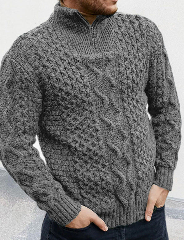 Men’s Knit Sweater – Cable Knit – High Neck Zip – Regular Fit – Ribbed Hem Cuffs-3