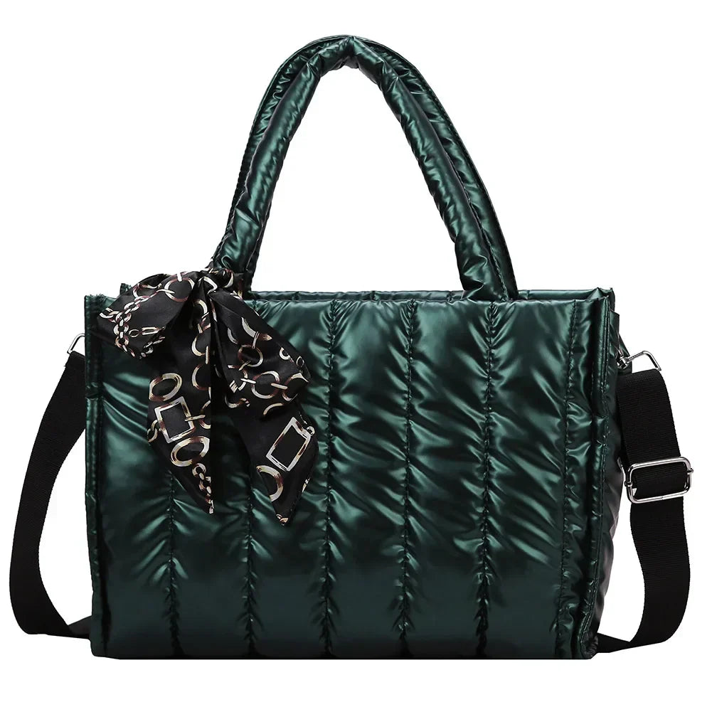Elena | Quilted Nylon Crossbody Handbag with Silk Scarf Accent