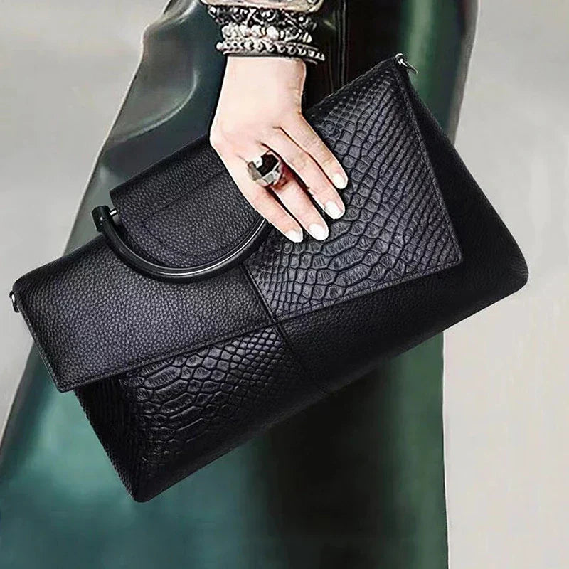 Clara | Retro Leather Shoulder Bag with Crocodile Pattern