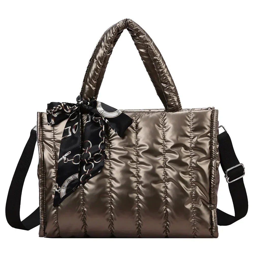 Elena | Quilted Nylon Crossbody Handbag with Silk Scarf Accent