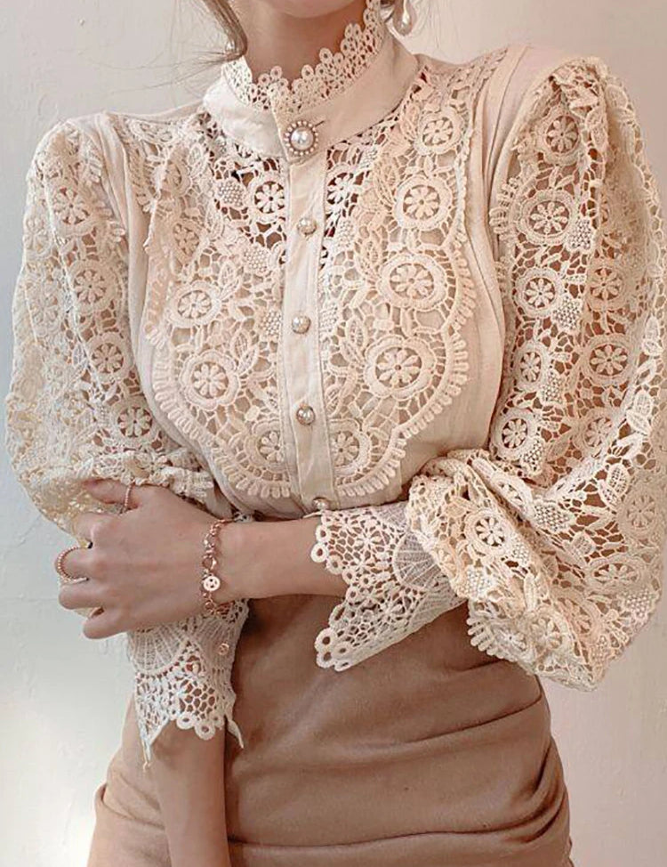 Margarett | Elegant Floral Lace Turtleneck Shirt