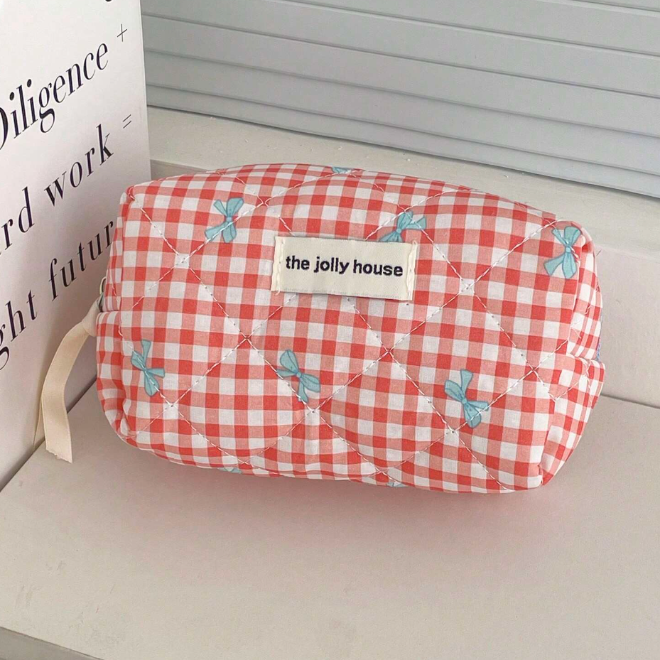 Chloe | Charming checked makeup pouch set with bow design