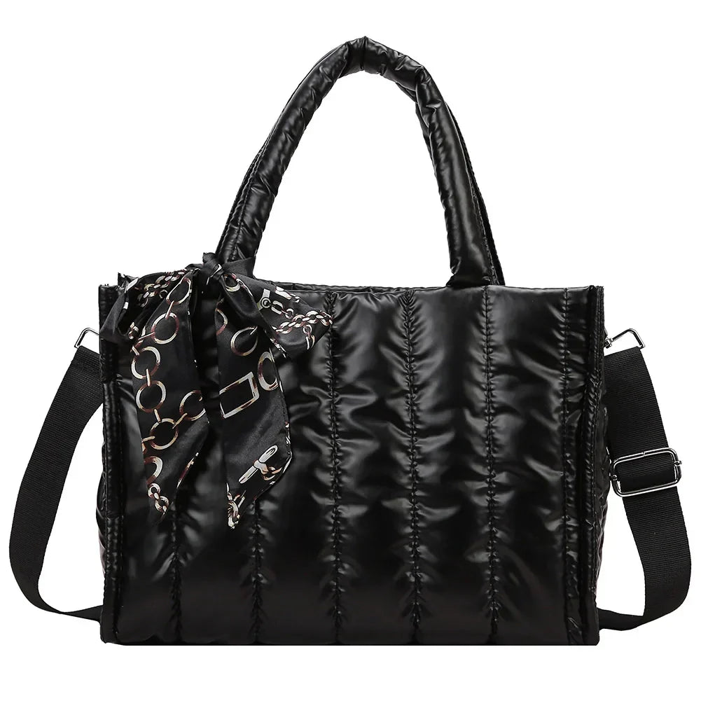 Elena | Quilted Nylon Crossbody Handbag with Silk Scarf Accent