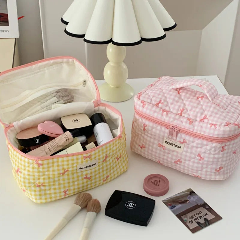 Chloe | Charming checked makeup pouch set with bow design