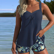 Stylish Striped Tankini with Comfortable Beach Shorts for Women 0
