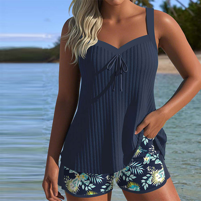 Stylish Striped Tankini with Comfortable Beach Shorts for Women 0