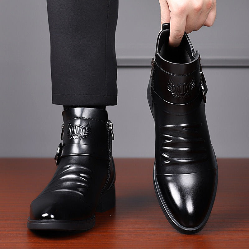 Men's slip-on leather mid-rise boots