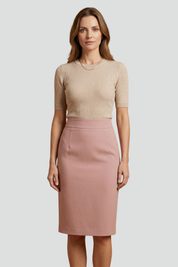 White Pleated Midi Skirt for Women - Elegant High Waist Design with Back Slit 2