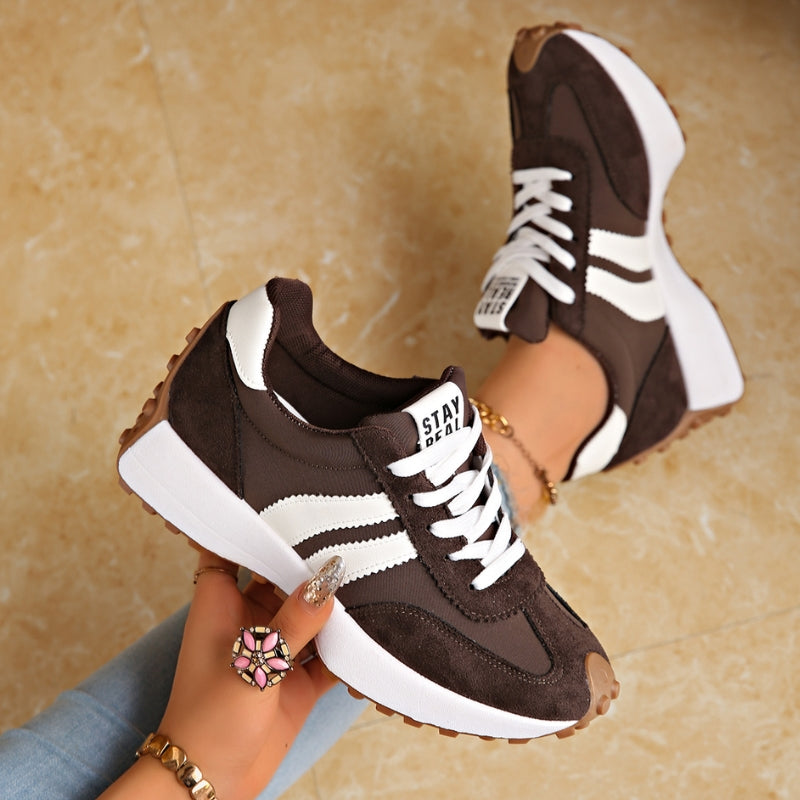White Sneakers Women with Arch Support - Women's Retro Platform Casual Lace-Up Trainers 5