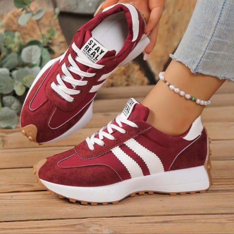 White Sneakers Women with Arch Support - Women's Retro Platform Casual Lace-Up Trainers 6