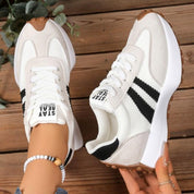 White Sneakers Women with Arch Support - Women's Retro Platform Casual Lace-Up Trainers 8