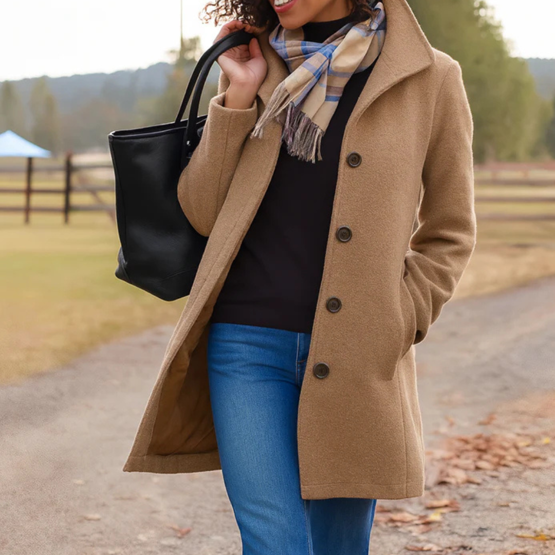 Winter Coats Women - Tailored Long Wool Coat for Sophisticated Style with Button Front and Pockets 0