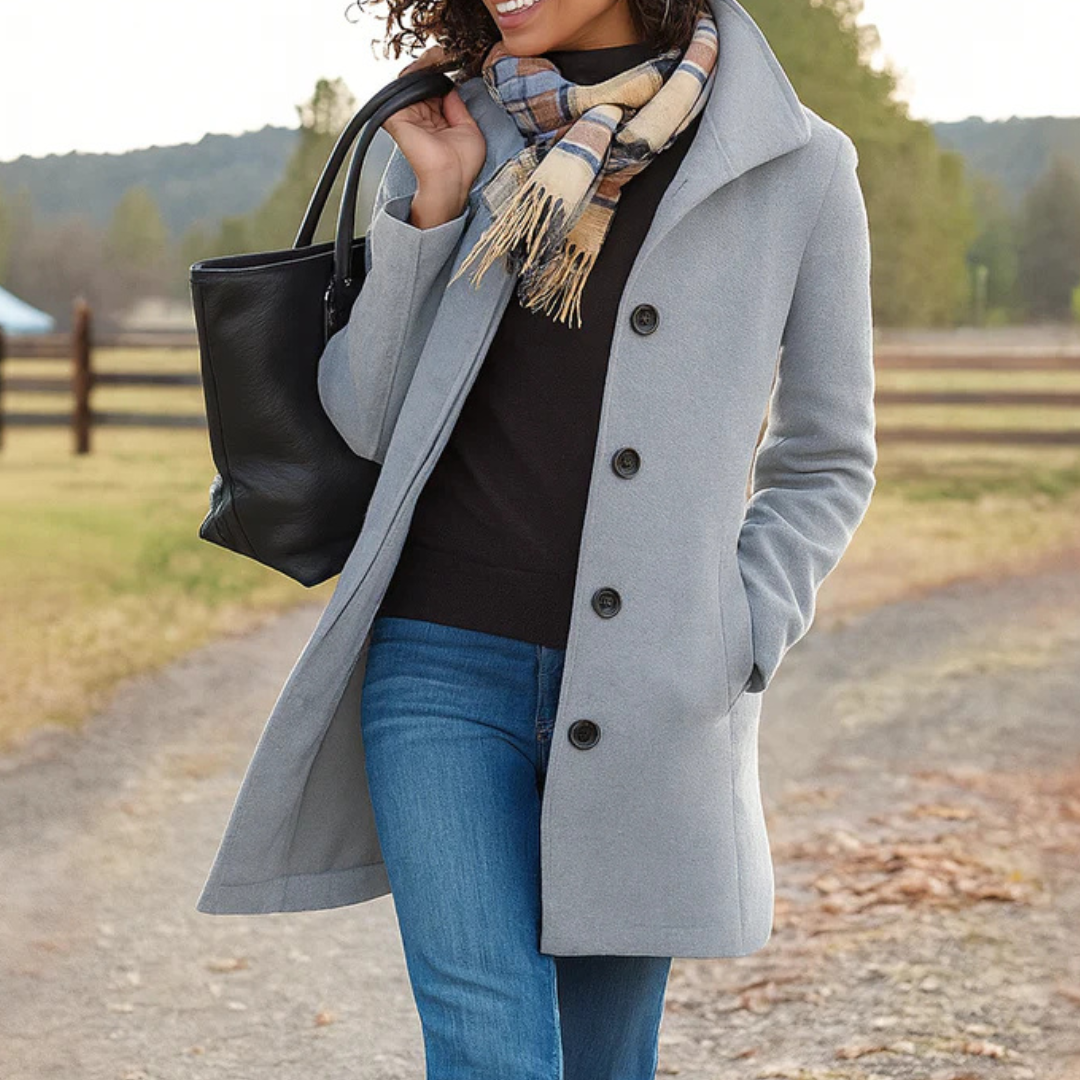 Winter Coats Women - Tailored Long Wool Coat for Sophisticated Style with Button Front and Pockets 1