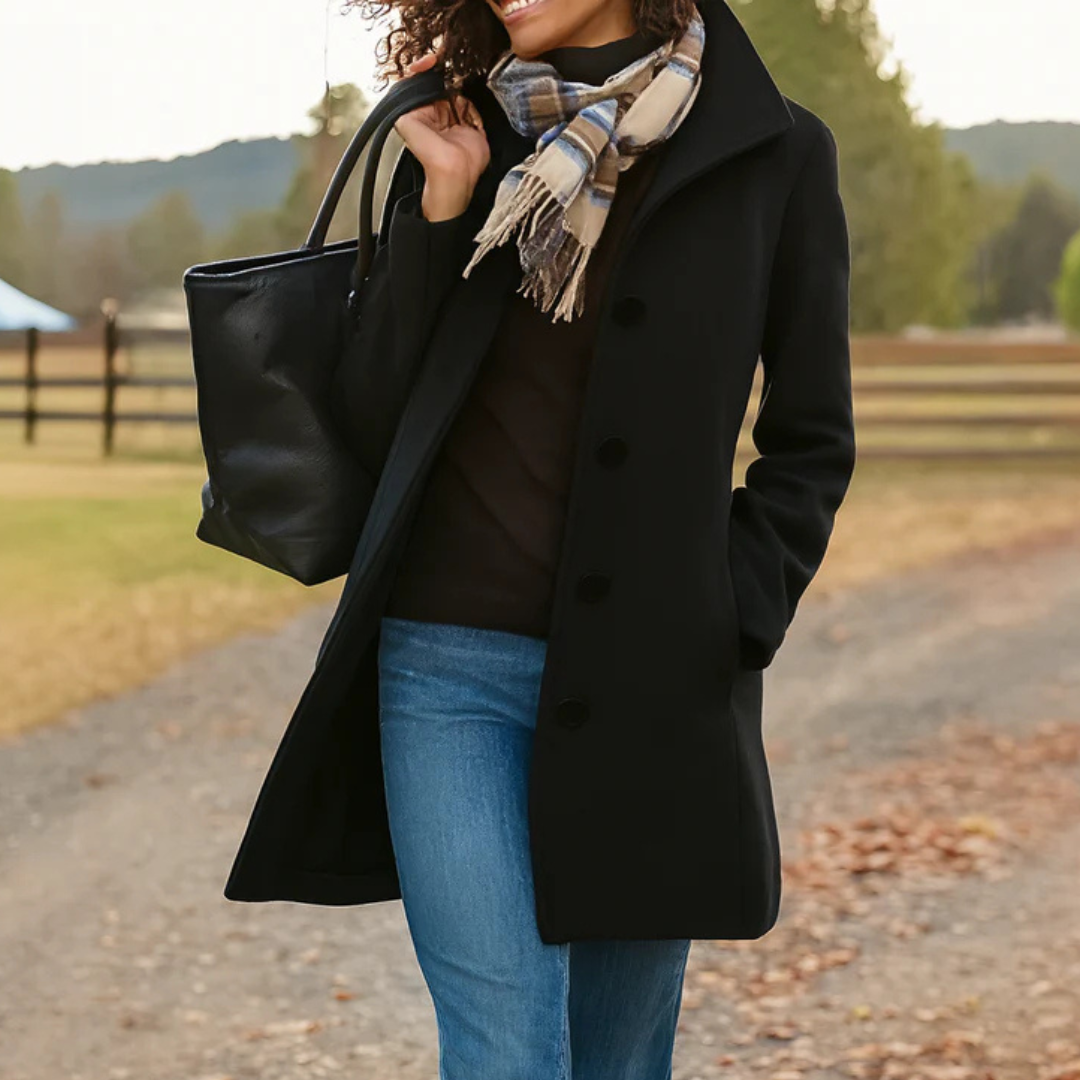 Winter Coats Women - Tailored Long Wool Coat for Sophisticated Style with Button Front and Pockets 2