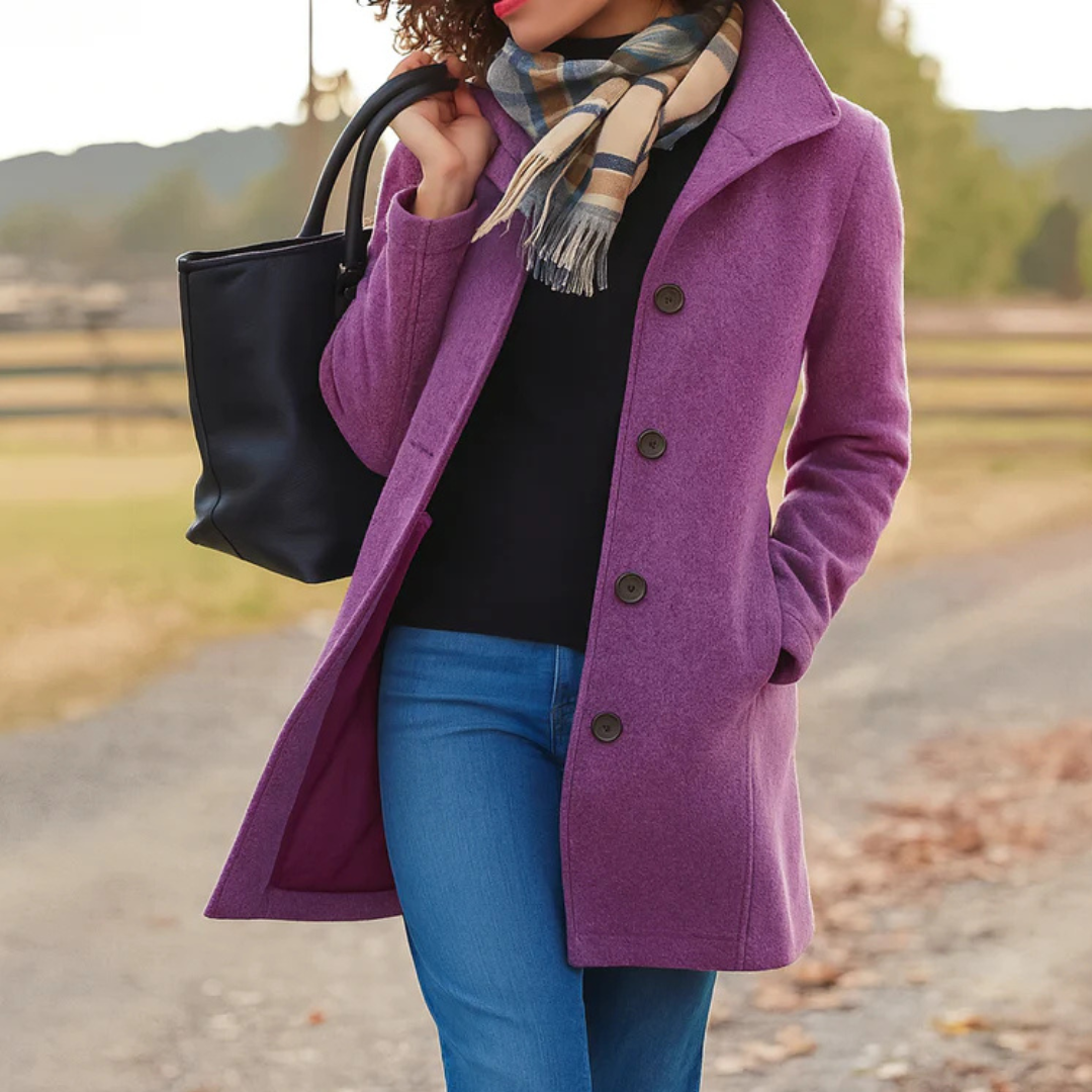 Winter Coats Women - Tailored Long Wool Coat for Sophisticated Style with Button Front and Pockets 3