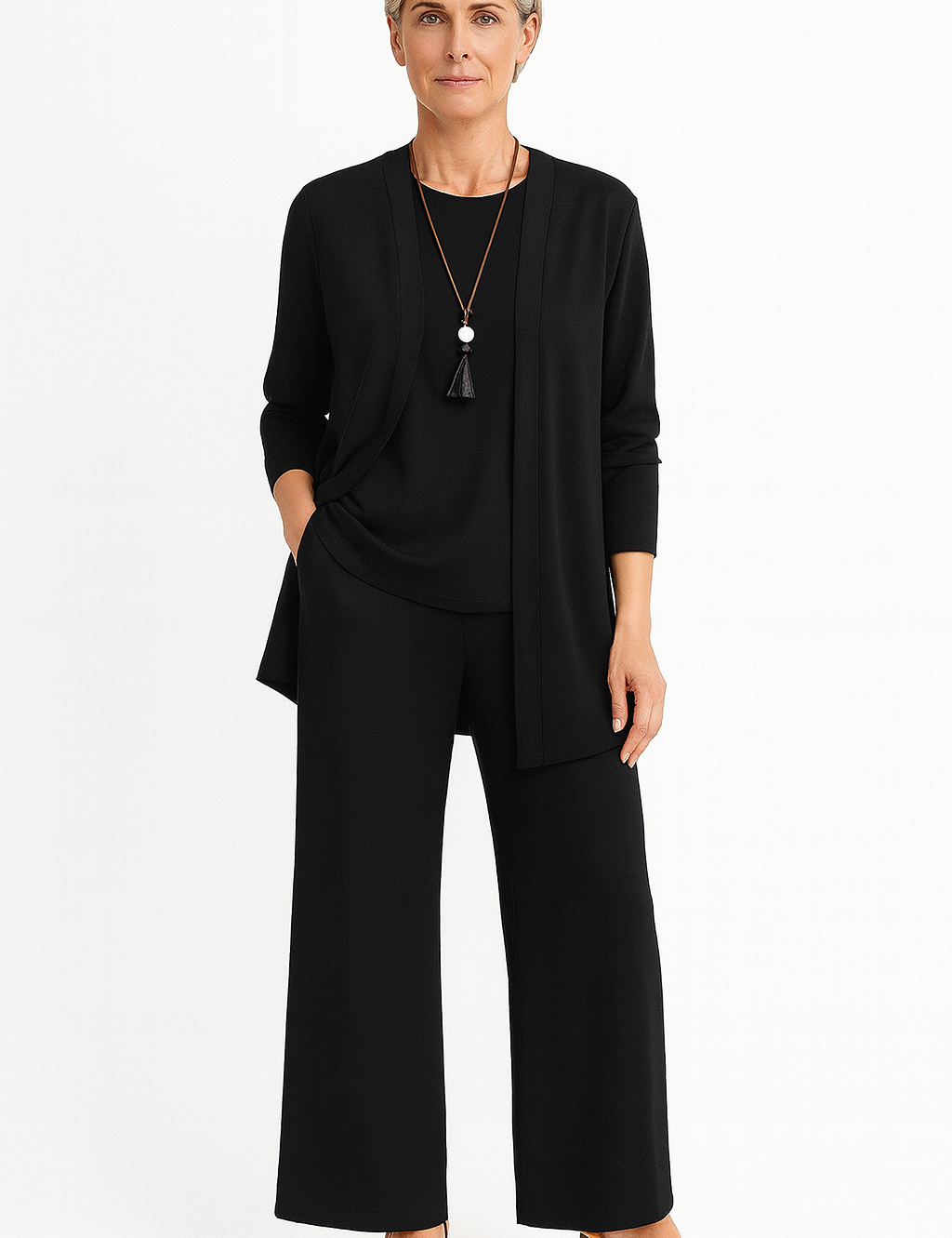 Women's 3-Piece Cardigan Set with Wide Leg Trousers - Versatile Autumn Outfit 1