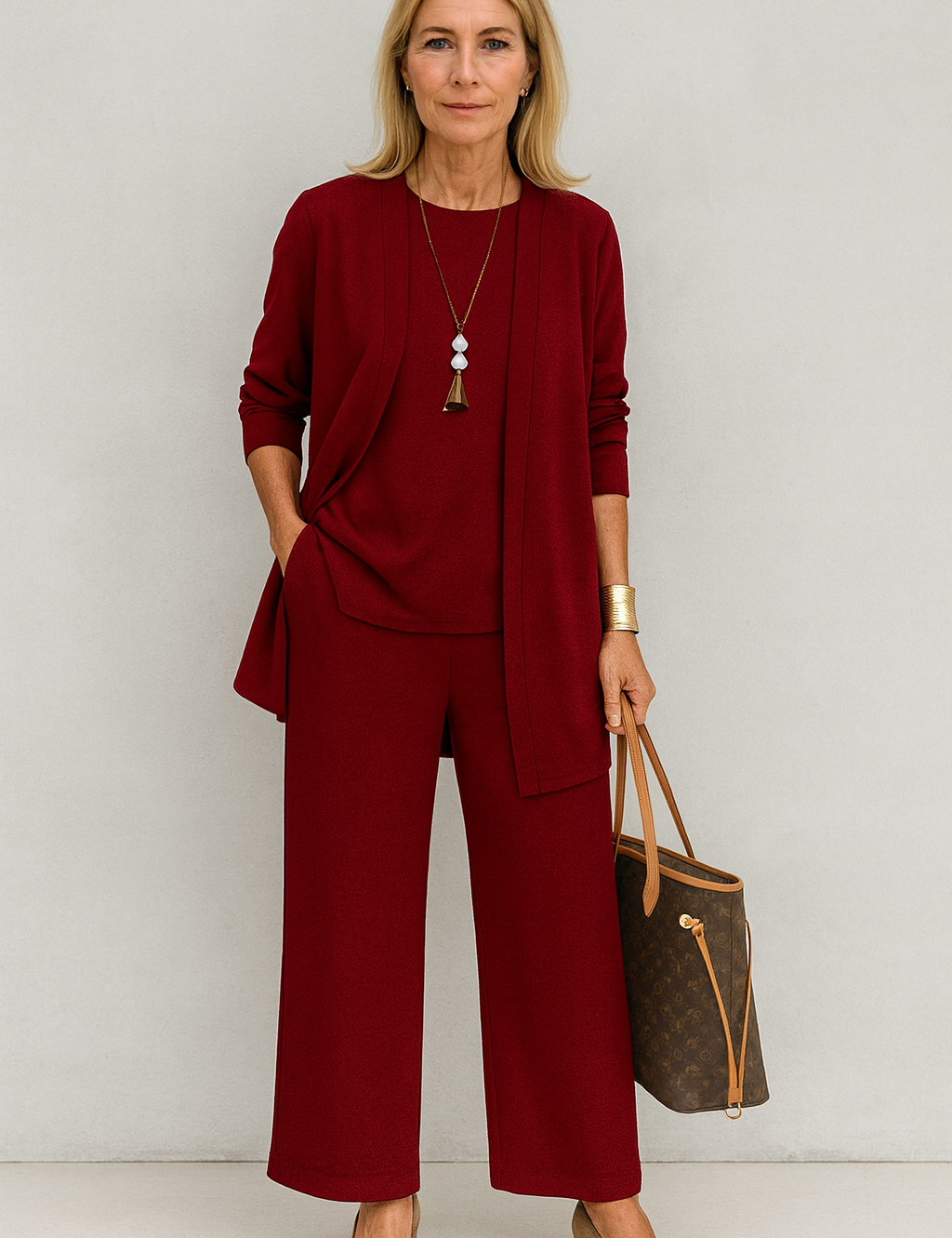 Women's 3-Piece Cardigan Set with Wide Leg Trousers - Versatile Autumn Outfit 2
