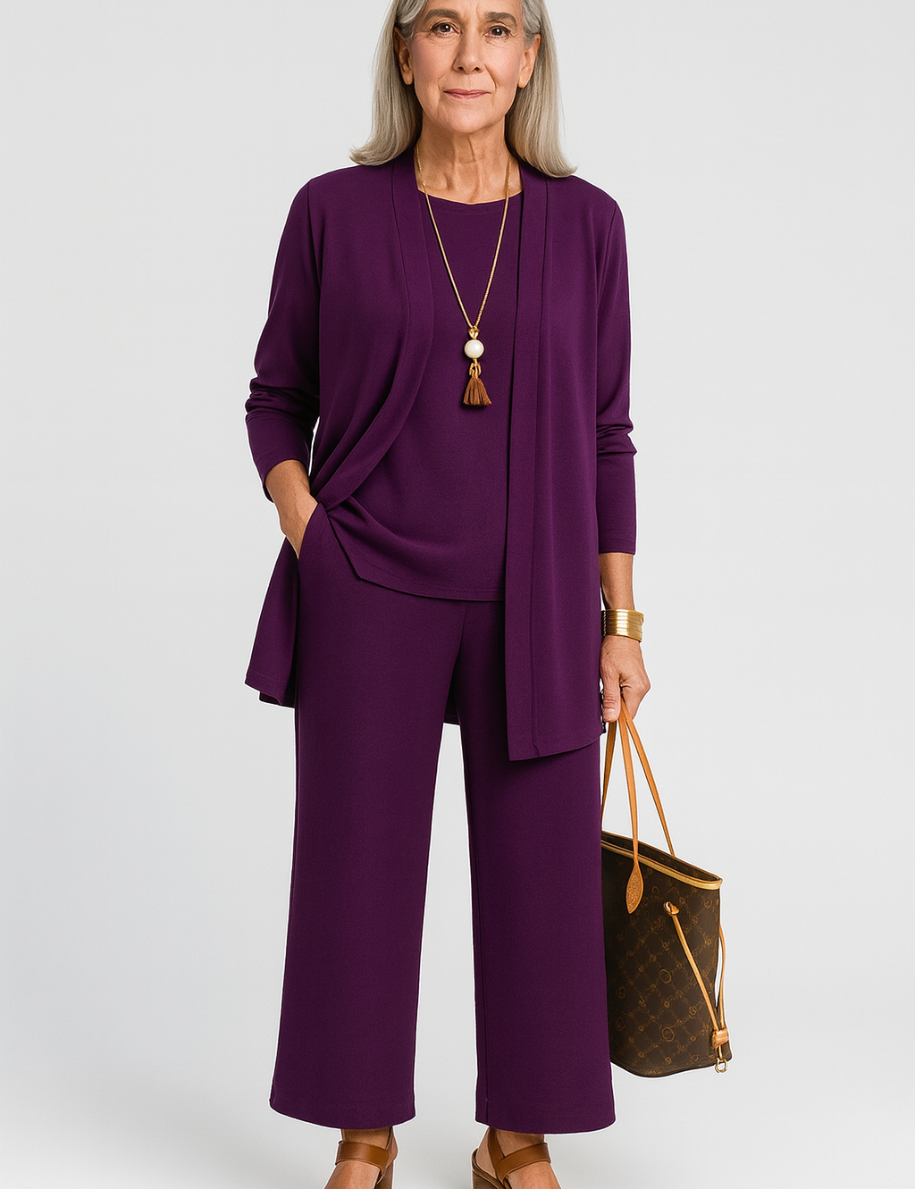 Women's 3-Piece Cardigan Set with Wide Leg Trousers - Versatile Autumn Outfit 4